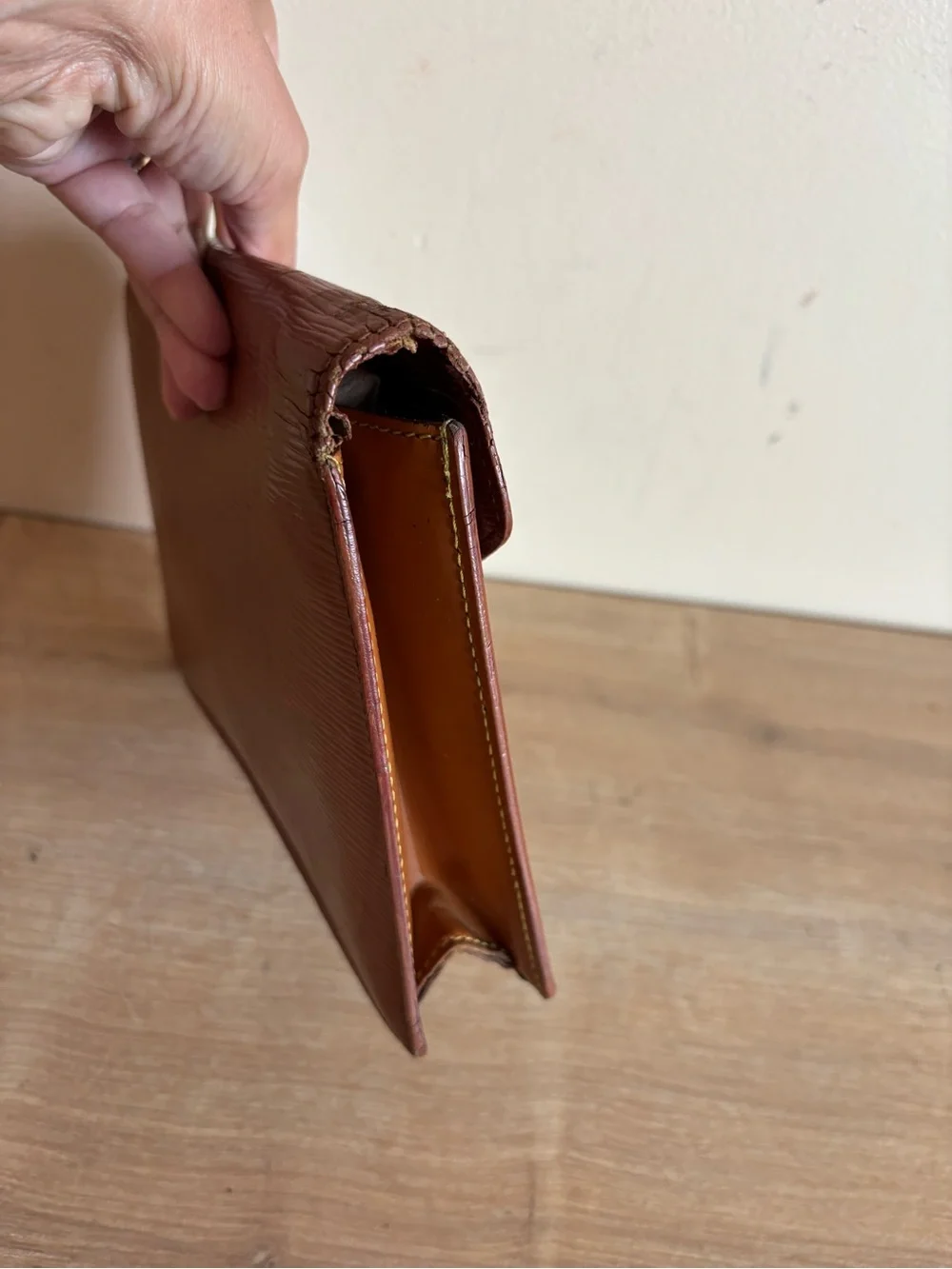 Louis Vuitton Tan Epi Leather Men's Pouch with Gold-Tone Lock